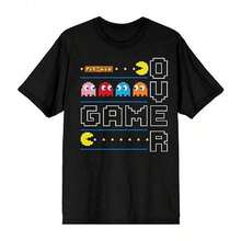 1pc Casual Algodón Camiseta para mujer Deportivo Apto para llevar en primavera verano otoño e invierno Camisetas para parejas con diseño de Pacman y fantasmas retro estilo pixel art - Negro - Ver 7