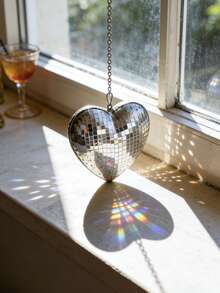 1pc Heart-Shaped Mirror Ball Pendant, Disco Ball Decor Reflecting Sunlight Effect, Romantic Home Decoration For Window, Bedroom, Living Room, Dorm, Wall, Party - Multicolor-d - View 8