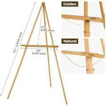 Upgraded 63" Gold Wooden Easel Stand For Sign Tripod Easel For Wedding Sign Stand Welcome Board Poster Picture Canvas Art Easel Floor With Tray For Display And Painting - Gold - View 4