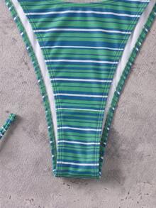 Bộ bikini hai mảnh cổ yếm kẻ sọc xanh dương và xanh lá cây kiểu retro, gợi cảm, nâng ngực, cạp cao ôm sát, thích hợp cho kỳ nghỉ hè của phụ nữ. - Nhiều màu - Xem 3