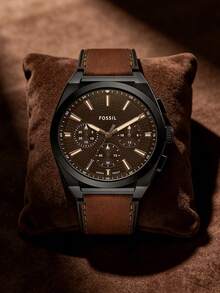 Fossil Retro Style Office Commute Essential Men's Retro Quartz Watch, Stainless Steel Case, Leather Strap, 50M Waterproof FS6108 - Brown - View 10