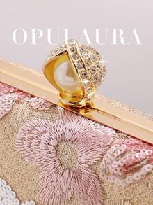 OpulAura 1pc Pink Sequin Embroidered Floral Elegant Clutch Bag, Suitable For Formal Occasions, Fashion Women's Clutch With Clasp Closure, Applicable For Women's Wedding/Gala, Banquet, Ball, Party And Other Events. Pattern Randomly Cut. - Pink - View 5