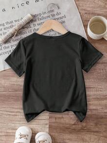 Disney Princess Girls Short Sleeve T-Shirt 2-14Y Featuring Cinderella, Snow White, Rapunzel & Ariel Cute Bow Castle Print Casual Summer Tee Express Delivery - màu đen - Xem 4