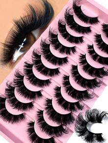 New 10pairs Natural Thick And Fluffy False Eyelashes, Creating Charming Messy Mink Eyelashes, Slender And Reusable, 8D Thick And Long-Lasting, Creating A Fox Eye Lifting Effect, The Entire False Eyelash Can Lengthen And Thicken The End Of The Eye, It Is A Beauty Makeup Gift For Women And Girls - Black - View 1