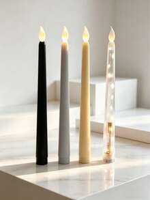 1pc Realistic Retro Candle, New Design Hotel Romantic Candlelight Dinner Decor Light, LED Cone Long Stem Plastic Candle Prop Lamp, Suitable For Multiple Occasions - 錐形桿蠟 - 查看 3