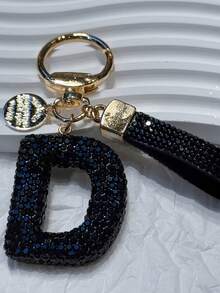 Bling Rhinestone Letter Keychain, 3D Crystal Letter Keyring, Rhinestone Lanyard, Engraved Metal Tag Set, Elegant Bag/Car Key Chain Accessory Gifts For Mother, Father, Graduation, And Teacher - Multicolor - View 5
