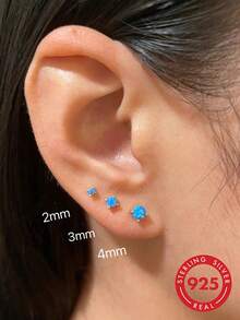 1 đôi bông tai mini lấp lánh sang trọng bằng bạc Sterling S925 Opal nhân tạo Zirconia lấp lánh dành cho trang phục dự tiệc hàng ngày của phụ nữ - Xanh đậm - Xem 8