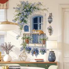2pcs Removable Fake Window Vine Plant Wall Decor Stickers, Bedroom Wall Decals - 69313-rattan Lamp - View 1