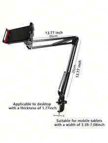 Soporte plegable y giratorio de 360 grados de metal para teléfono/tableta, estilo de abrazadera de escritorio para transmisión en vivo y fotografía - Negro - Ver 3