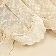 1pc Luxury French Embroidered Pearl Flower Sheer Curtain, Double-Layer Ripple Curtain Head Decor For Bedroom, Living Room, Balcony, Top Hole Installation - Beige - View 11