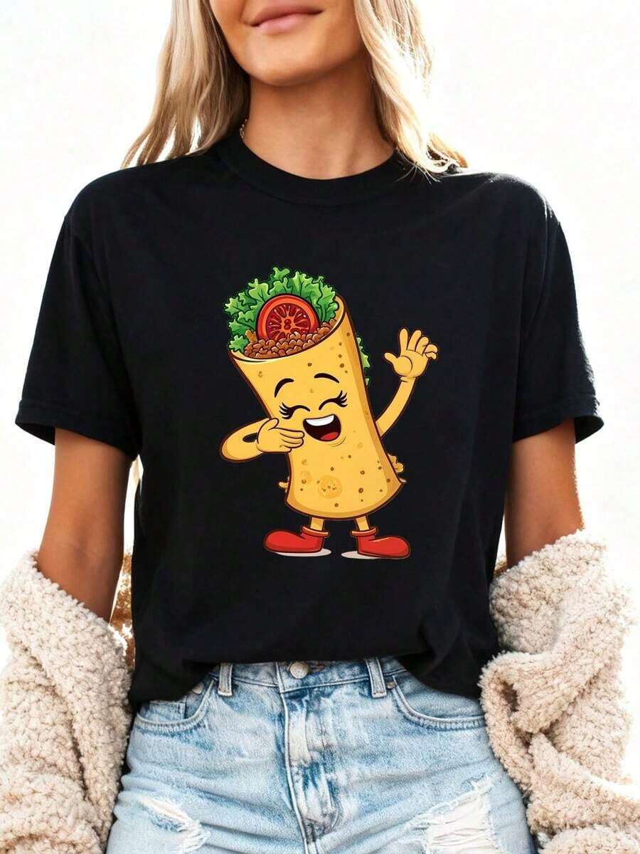 Camiseta vintage com estampa de burrito fazendo dab, camiseta mexicana, Burrito Lo-1, blusas de verão - Preto - Ver 1