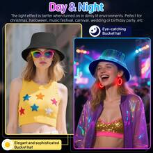 Multicolor LED Fiber Bucket Hat - Cyberpunk Glow-In-Dark Cap For Techno Parties Night Glow Outdoor Cap For Concerts/Camping - Hitam - View 7