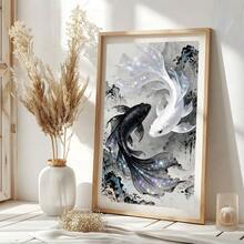 1件/套 幸运黑白锦鲤帆布海报,中国水墨画,点缀星光,风水美学家居装饰,东方风格墙饰,现代家居装饰,帆布油画,不含画框 - 復古的 - 查看 6