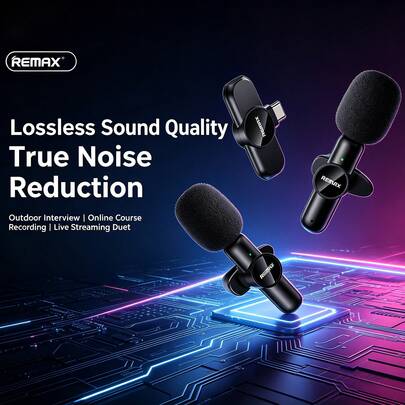 REMAX 2.4G Wireless Noise-Canceling Lavalier Microphone, Mini Version, Dual-Port Microphone, Universal For Mobile Phones And Cameras, Plug And Play, Dedicated For Video Recording, Interviews, Live Streaming, Teaching, And Podcasting, Lossless Microphone
