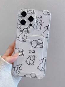 Nuevo estuche portacards de estilo minimalista con diseño de conejo lindo, compatible con iPhone 17, 17 Pro, 17 PM, 16, 16 Pro, 16 PM, 15, 15 Pro, 15 PM, 14 Pro Max, 14 Pro, 14, 13 Pro Max, 13 Pro, 12 Pro Max, 12 Pro, 11, 11 Pro Max, funda de teléfono de moda y protectora - transparente - Ver 3