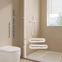 1 Stück Mehrfarbiger, hitzebeständiger, faltbarer Duschvorhang - modisches Grau-Beige-Kaffee Gewebe für Zuhause und Hotel Badezimmer Raumteiler, inklusive Haken und Bänder, modernes Luxus Design - A - Übersicht 5