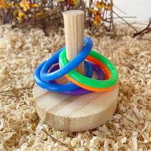 1 Set Colorful Parrot Training Toy - Wooden Chew Ring, Interactive Smart Toy Accessory (Ball And Ring Colors Are Random) - View 2