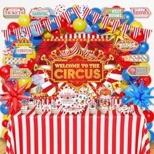 Carnival Circus Party Decorations Balloon Garland Arch Kit Birthday Party Plies Foil Balloons Plates Napkins Set Backdrop Banner Cake Toppers Tablre Tablecloth Directional Party Signs - Đỏ Vàng Xanh lam Xanh đậm - Xem 1