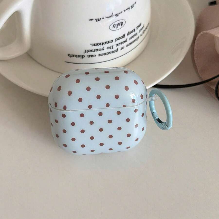 Ốp tai nghe tối giản màu xanh dương, chấm bi nâu, có móc treo, tương thích với Pro 3, New Pro 2, Cute Apple 4 Minimalist 3, ốp tai nghe cá nhân hóa 1/2 dành cho nữ