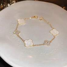 1pc Cherry Blossom -Leaf Clover Bracelet, Luxury Zirconia Sparkling Elegant Lady Style Accessory - Multicolor - View 5