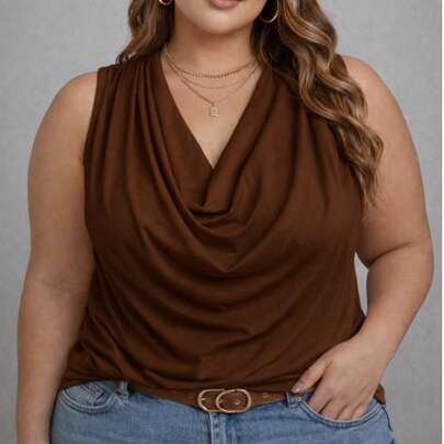 Blusa Regata Feminina Plus SIze Social Casual Gola Boba Drapeada Elegante Soltinha Despojada Moda 2026