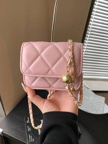 Spring And Summer , Simple And Versatile, High-End Texture, Rhinestone Embroidered Gold Ball Chain Strap, Can Be Worn Over One Shoulder Armpit, Mini Lipstick Bag - Pink - View 2