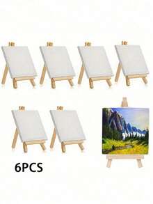 10/6 Set Mini Canvas And Easel Set, 4"X4" Blank Canvas With 3.1"X5.9" Wooden Desktop Easel, Suitable For Oil Painting, Student Art Class - Multicolor - View 12