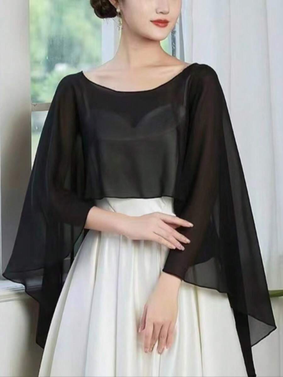 1 chiếc khăn choàng dệt kim nhuộm loang màu trắng đen thanh lịch, chất liệu chiffon, polyester thoáng khí, phụ kiện thời trang cho váy dạ hội. - Nhiều màu - Xem 1