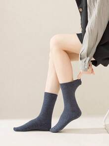 4 Pairs Women's Summer Thin Crew Socks, Breathable Lightweight Solid Color Mid-Calf Socks, Casual Daily Fashion Knee-High Socks - Multicolor - View 4