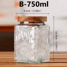 1pc 500/750ml Square Transparent Glass Storage Jar With Airtight Lid, Kitchen Sealed Container, Leak-Proof And Moisture-Proof, Suitable For Sugar, Powder, Coffee Beans, Spices, Dry Goods, Cookies, Tea, Nuts Storage, With Wooden Sealing Ring Lid, Essential Kitchen & Home Gift - Transparent - View 13