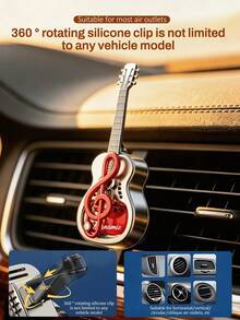 Creative Guitar-Shaped Car Air Freshener Set, Air Vent Fragrance Ornament, Car Air Vent Aromatherapy Set With Vent Clip And Dashboard Bracket, Long-Lasting Mild Scent Deodorizer With Musical Note Design, 360° Rotating Plant Essential Oil Diffuser, 4 Colors 4 Fragrances, Mini Long-Lasting Aroma Diffuser, Car Accessory, Suitable For Music And Car Enthusiasts - A - View 6