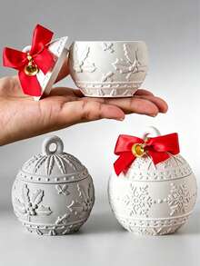 Round Ball Relief 3D Snows Berry Candle Jar Candle Container With Lid Silicone Mold DIY Storage Box Plaster Resin Craft Making Home Decor - White Silicone Mold - View 1