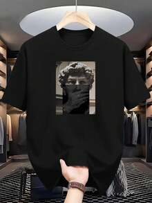 Camiseta de manga corta para hombre Y2K 2026 con estampado de personajes para deportes al aire libre en verano. Conjunto de verano para hombre. - Negro - Ver 1
