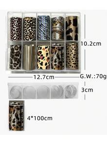 10 Rolls RitaNail Nail Art Stamping Foil Set, Leopard Print Y2K Nail Decals, DIY Cute Salon & Home Manicure Accessories - Multicolor - View 7