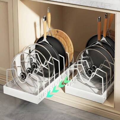 2pcs Pot Lid Storage Rack, Pull-Out Style Lid Organizer