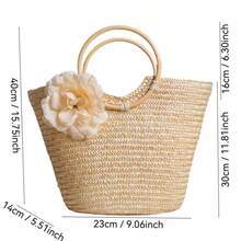 Woven Bag With Rattan Handles – Beach Bag In A Floral Beach Design – In A Rural Forest Holiday Style. Gifts For Mother's Day. - 玫紅色 - 查看 4