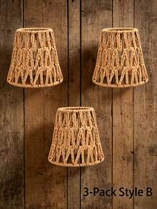 1 pieza Pantalla de lámpara redonda de estilo bohemio tejida con cuerda de cáñamo, accesorio de decoración de techo vintage, sin necesidad de alimentación o batería, adecuado para otros regalos de fiesta/pantallas de lámpara de otras herramientas de cocina/decoración de habitaciones - Pantalla de lámpara de ratán - Ver 6