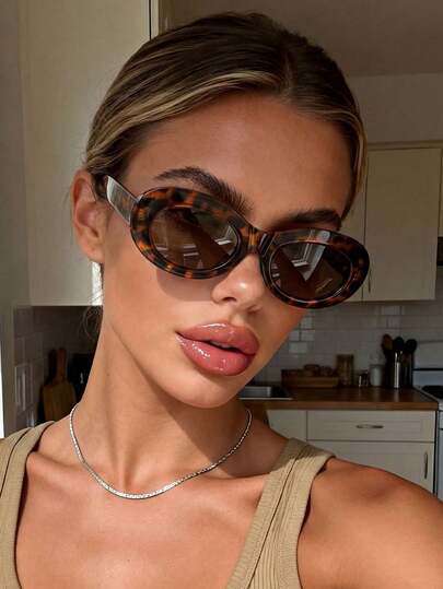 1 Pair Unisex Oval Leopard Print Sunglasses, Versatile For Beach Vacation, Travel, Summer Accessories, Sports Style, Driving, Festivals, Outings, Family Trips, UV Protection, Golf, Hiking, Elegant Attire, Street Style, Vacation Vibe, Sports, Parties, Outdoor Activities, Fishing, Holidays, Sun Protection, Vacation