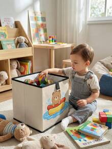 1 pieza Caja de almacenamiento plegable de gran capacidad, cesta de almacenamiento abierta con estampado de oso de dibujos animados, diseño de cajón multifuncional, ahorro de espacio para el hogar, dormitorio, guardería, almacenamiento debajo de la cama - Multicolor - Ver 10