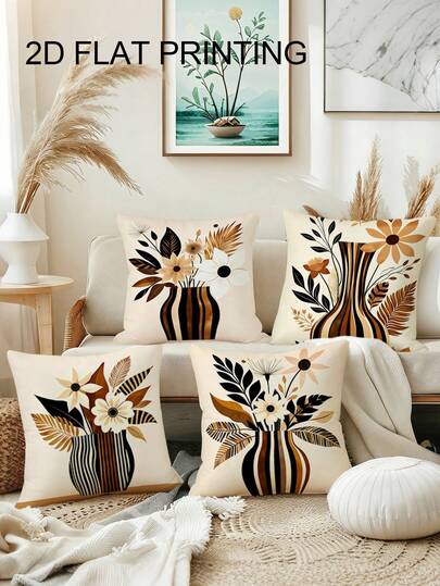 4 piezas Fundas de cojín con estampado floral bohemio 2D, impresión plana, de un solo lado, suaves, con patrón de flores bohemio retro para entusiastas del estilo bohemio, lavables, duraderas, perfectas para decoración de sala de estar, dormitorio, sofás, sillones, diseño de un solo lado, no bordado real, con cremallera