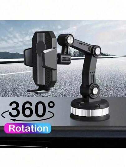 1 pieza Soporte de teléfono para coche giratorio 360° - Montaje de salpicadero de ABS resistente con brazo ajustable y clip, ajuste universal para coches, camiones y vehículos de construcción
