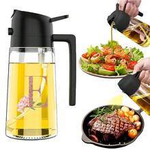 470ml 2-In-1 Oil Spray Bottle, 16 Ounce Glass Leak Proof Oil Bottle, Large Capacity Kitchen Bottle Splitter, Letter Pattern Spray Bottle, Suitable For Cooking, Stir Frying, Baking - Spray Bottle - Black - View 8