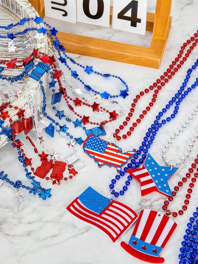 12pcs 4th Of July Accessories: Wholesale Blue, White, Red Beads - Patriotic Party, Independence Day Gifts, Toys And Decorations