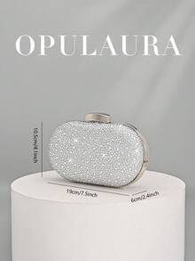 Bolso de mano tipo clutch de lujo con cristales brillantes para mujer de OpulAura, bolso de noche con diamantes brillantes para ocasiones formales, bolso de fiesta/boda/gala de moda con cadena - Plateado - Ver 5
