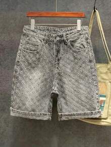 Men's Fashionable Crochet Denim Shorts - Grey - View 2