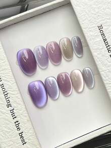 10pcs Handmade Oval Short Purple Gradient Cat Eye False Nails, Simple Elegant Luxury Handmade, Suitable For Spring Summer Autumn Winter Daily Party Beach Vacation, Suitable For Women Girls Gift, Reusable Handmade Press On Nails - Mauve Purple - View 1