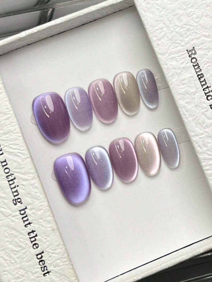 10pcs Handmade Oval Short Purple Gradient Cat Eye False Nails, Simple Elegant Luxury Handmade, Suitable For Spring Summer Autumn Winter Daily Party Beach Vacation, Suitable For Women Girls Gift, Reusable Handmade Press On Nails - Mauve Purple - View 1
