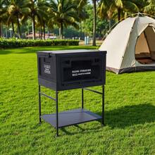 LIVINGANDHOME Black Outdoor Camping Foldable Storage Box With Wooden Tabletop & Stand, Multi-Functional Large Capacity Storage Organizer With Front Pull Ring & Side Snaps, Pressure-Resistant PP Material, Anti-Slip Grid Base, Collapsible Design For Easy Storage & Transport, Stackable Sturdy Storage Case For Camping, Picnic & Car Trunk - 45L Black(53cm H) - View 1