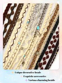Bohemian Long Hair Braid, Hand Woven Synthetic Wig Braid With Decorative Hair Accessories, Hair Clip Braid, Simple And Easy To Wear, Suitable For Women's Daily Use And Gatherings - Multicolor - View 3