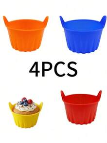 4pcs Air Fryer Baking Cups, Silicone Baking Tray, Thickened Double-Ear Muffin Cups, Cake Mold - Multicolor - View 8